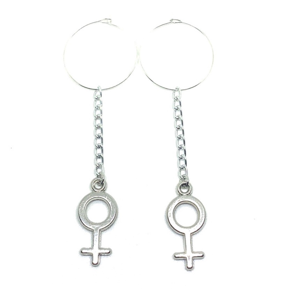 Venus Symbol Drop Hoop Earrings - Feminist Symbol